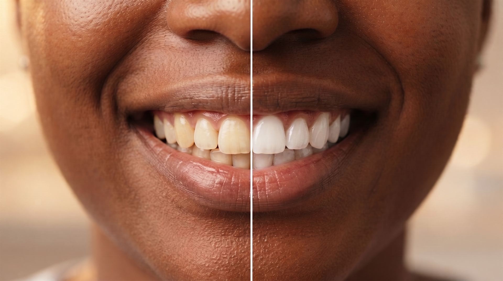 Before and after result of professional teeth whitening